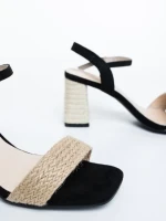 Дамски сандали с ток черни от текстилен материал Astaria