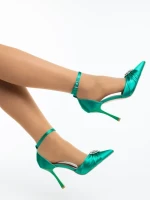 Дамски обувки с ток зелени от текстилен материал Ambria
