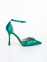 Дамски обувки с ток зелени от текстилен материал Ambria