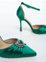 Дамски обувки с ток зелени от текстилен материал Ambria