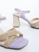 Дамски сандали с ток лилави от текстилен материал Rosea