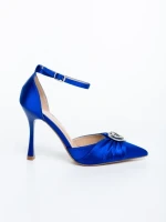 Дамски обувки с ток сини от текстилен материал Ambria