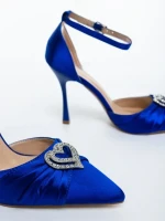 Дамски обувки с ток сини от текстилен материал Ambria