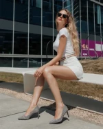 Дамски обувки с ток сиви от текстилен материал Mirami