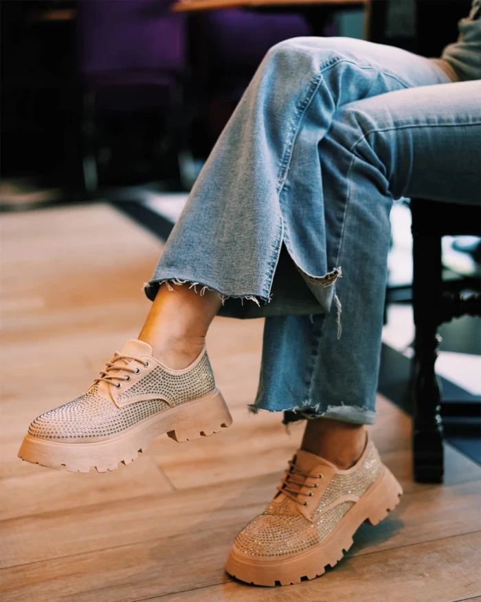 Дамски ежедневни обувки бежови от текстилен материал Norya