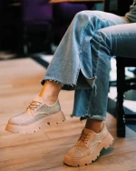 Дамски ежедневни обувки бежови от текстилен материал Norya