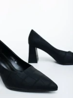 Дамски обувки с ток черни от екологична лачена кожа Ludena