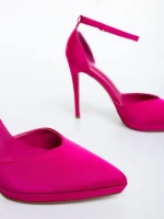 Дамски обувки с ток розови от текстилен материал Vaiana