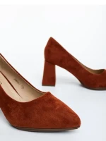 Дамски обувки с ток камел от текстилен материал Saida