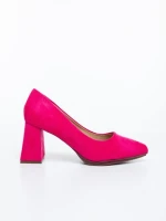 Дамски обувки с ток розови от текстилен материал Saida