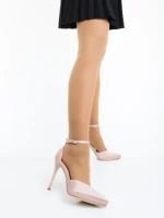 Дамски обувки с ток бежови от текстилен материал Vaiana