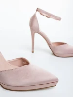 Дамски обувки с ток бежови от текстилен материал Vaiana