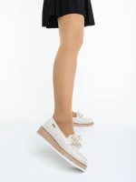 Дамски мокасини светло бежови от текстилен материал Diruna