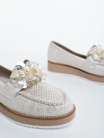 Дамски мокасини светло бежови от текстилен материал Diruna