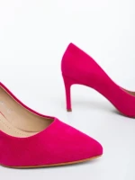 Дамски обувки с ток розови от текстилен материал Lysana