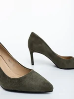 Дамски обувки с ток зелени от текстилен материал Lysana