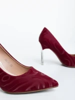 Дамски обувки с ток винено червени от текстилен материал Zuria