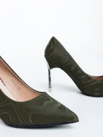 Дамски обувки с ток тъмно зелен от текстилен материал Zuria