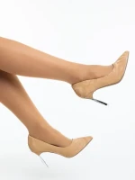 Дамски обувки с ток камел от текстилен материал Zuria