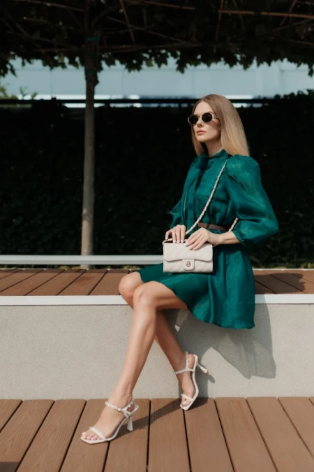 Дамски сандали с ток бежови от текстилен материал Anzira