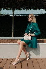 Дамски сандали с ток бежови от текстилен материал Anzira