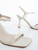 Дамски сандали с ток бежови от текстилен материал Anzira