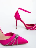 Дамски обувки с ток розови от текстилен материал Norelia