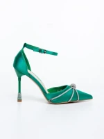 Дамски обувки с ток зелени от текстилен материал Norelia