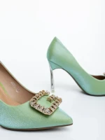 Дамски обувки с ток зелени от текстилен материал Adeva