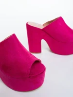 Дамски чехли цикламени от текстилен материал Lazara