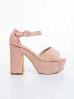 Дамски сандали с ток розови от текстилен материал Elenia