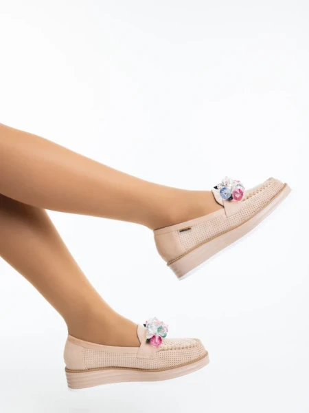 Дамски мокасини бежови от текстилен материал Surena