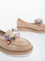 Дамски мокасини бежови от текстилен материал Surena