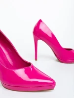 Дамски обувки с ток розови от екологична лачена кожа Rhoda