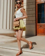 Дамски обувки с ток камел от текстилен материал Naraza