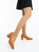 Дамски обувки с ток камел от текстилен материал Naraza