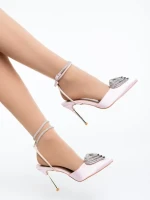 Дамски обувки с ток розови от текстилен материал Hilaria