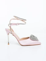 Дамски обувки с ток розови от текстилен материал Hilaria