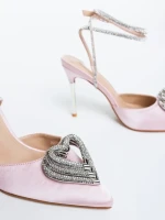 Дамски обувки с ток розови от текстилен материал Hilaria