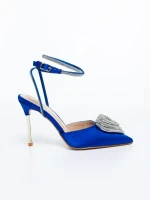 Дамски обувки с ток сини от текстилен материал Hilaria