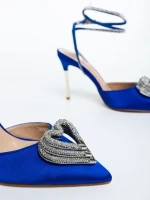 Дамски обувки с ток сини от текстилен материал Hilaria