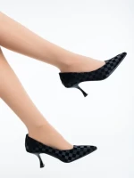 Дамски обувки с ток черни от текстилен материал Atelia