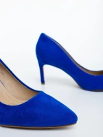 Дамски обувки с ток сини от текстилен материал Lysana