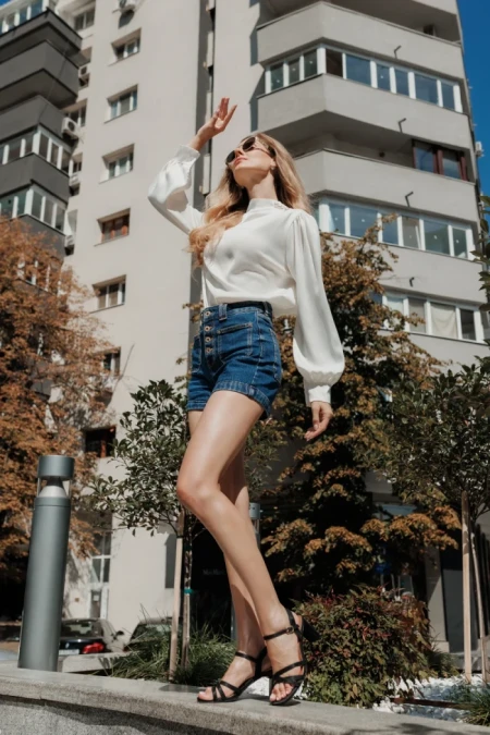 Дамски сандали с ток черни от текстилен материал Lavania