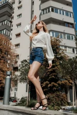 Дамски сандали с ток черни от текстилен материал Lavania