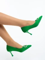 Дамски обувки с ток зелени от текстилен материал Menaka