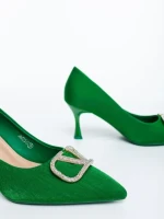 Дамски обувки с ток зелени от текстилен материал Menaka