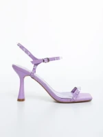 Дамски сандали с ток лилави от текстилен материал Anzira