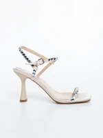 Дамски сандали с ток бежови от текстилен материал Lumira