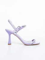 Дамски сандали с ток лилави от текстилен материал Lumira